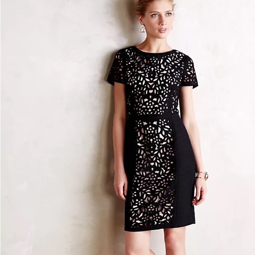 Anthropologie Maeve Black Lazercut Dress